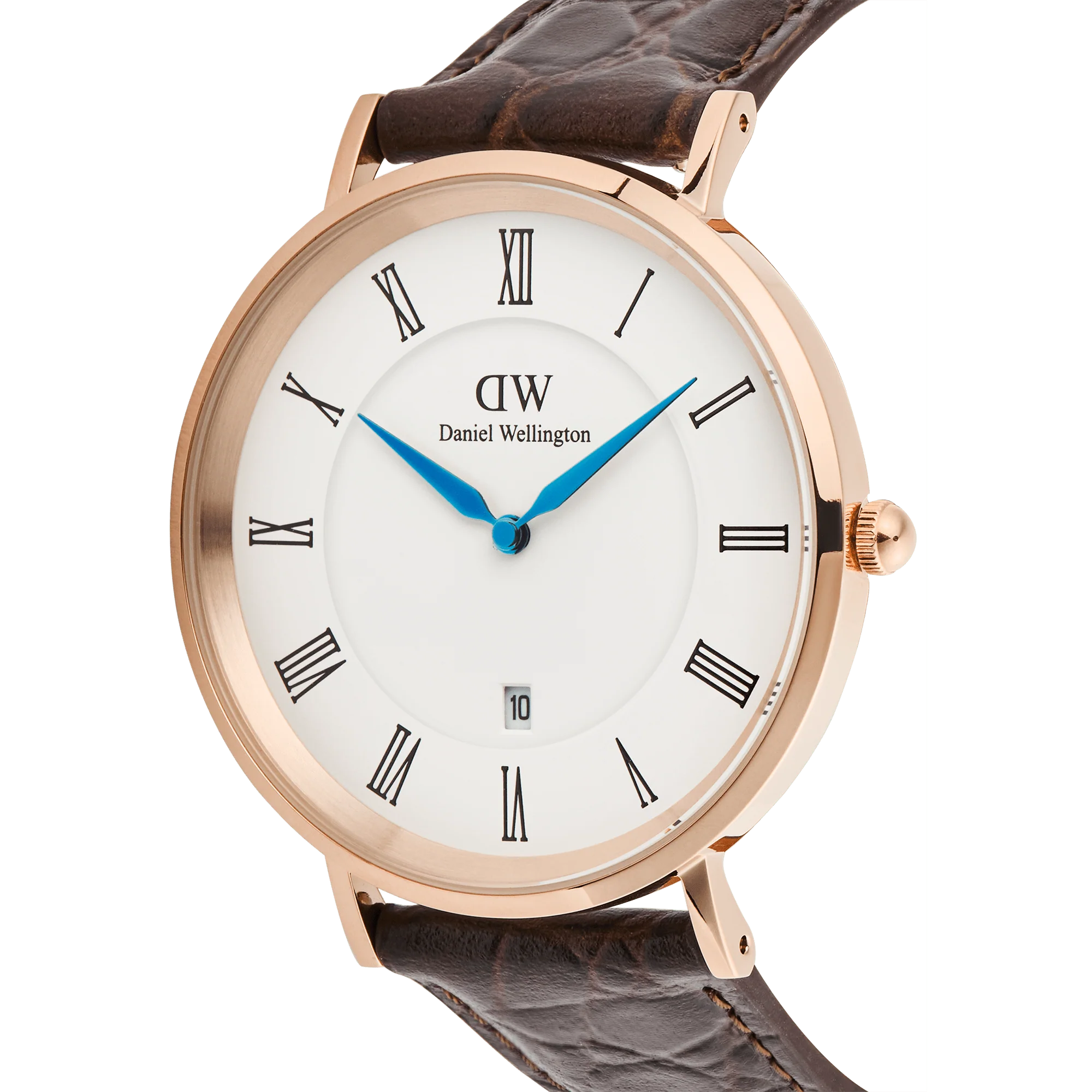 Classic Roman Numerals Date Dark Brown Croc Belly Rose Gold - Image 3